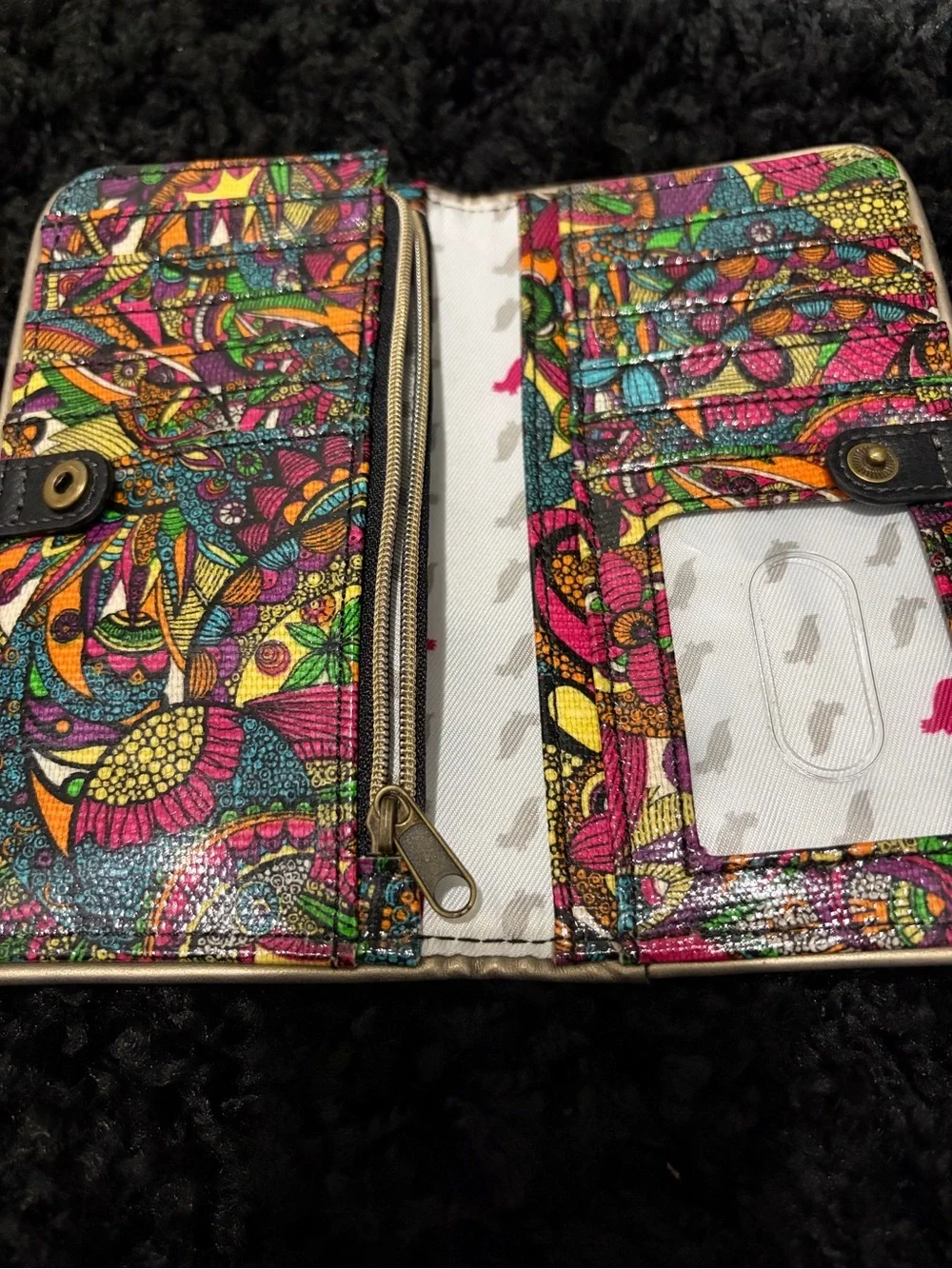 Sakroots Colorful Floral Snap Closure, Zip Card Case Boho Multi Colored Wallet